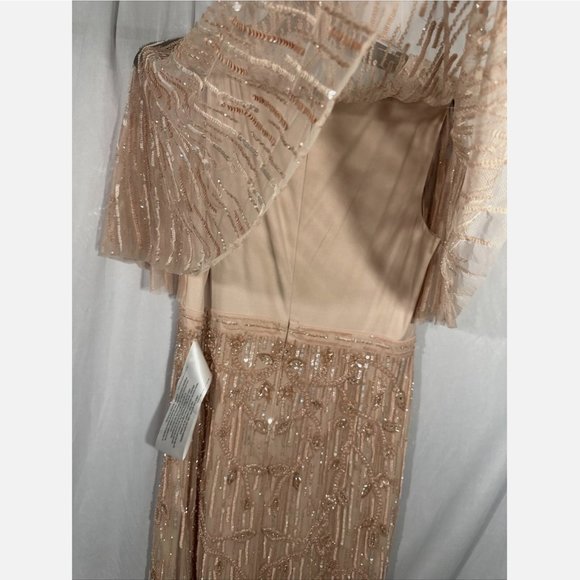 NWT $698 Mac Duggal [ 14 ] Embellished Cap Sleeve Cape Trumpet Gown‎ Blush - Picture 16 of 16